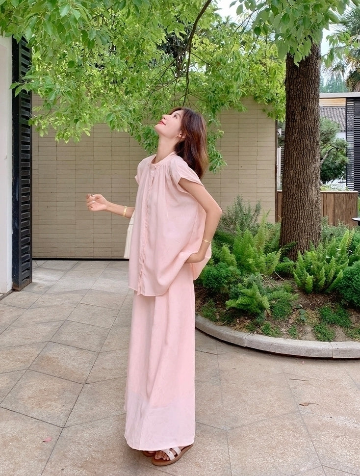 Elegant Relaxed Style Shirt And Skirt Set