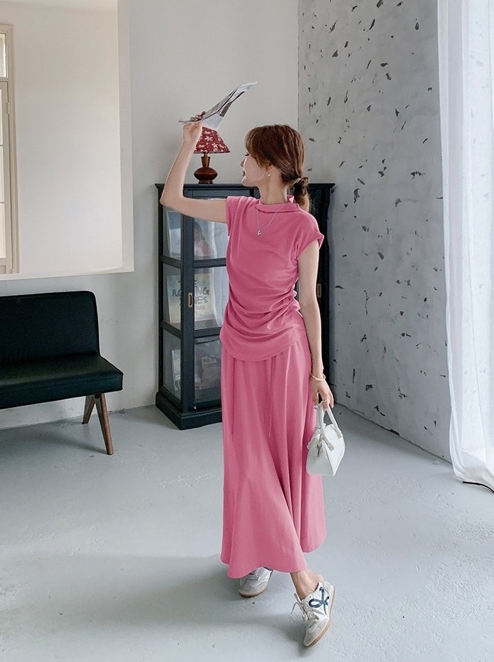 Elegant Ruched Top And Skirt Set