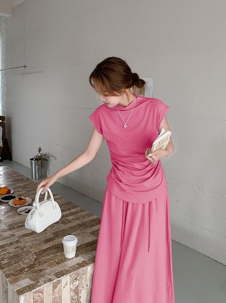 Elegant Ruched Top And Skirt Set