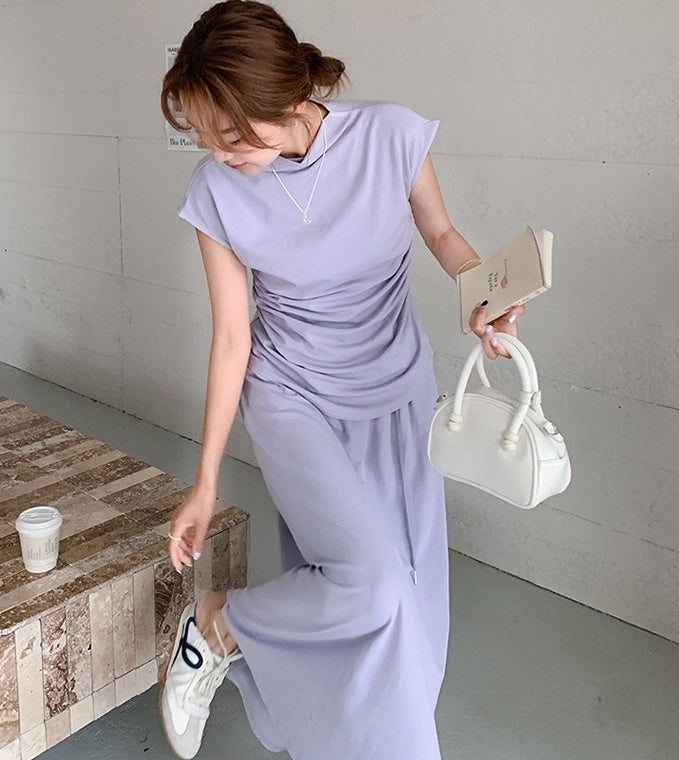Elegant Ruched Top And Skirt Set