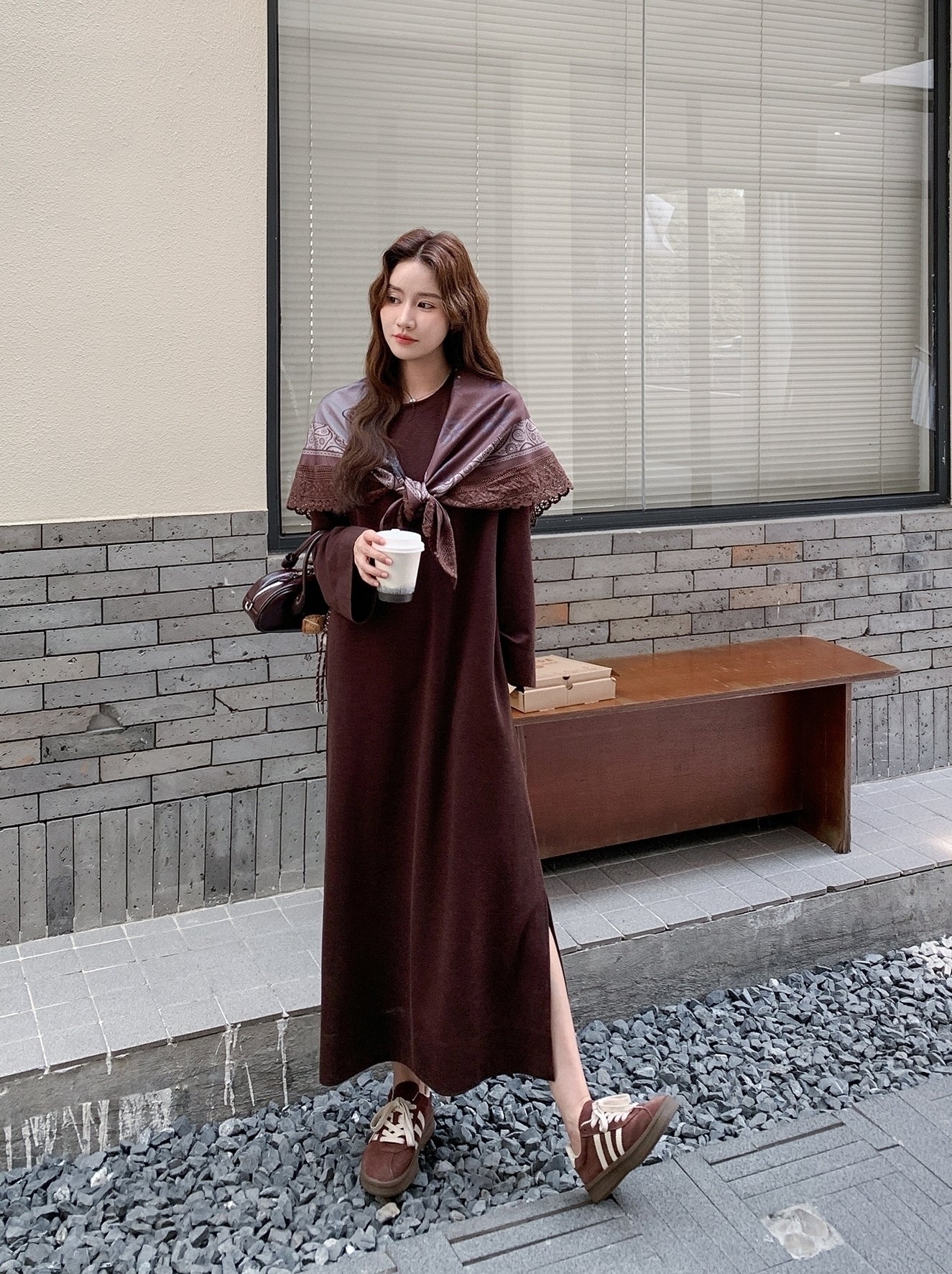 Elegant Silk Scarf Shawl Dress For Spring And Autumn