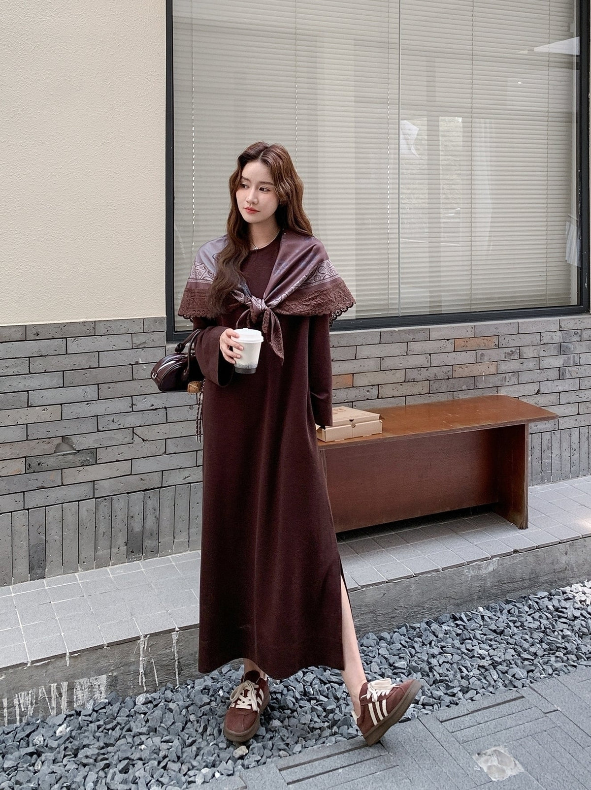Elegant Silk Scarf Shawl Dress For Spring And Autumn