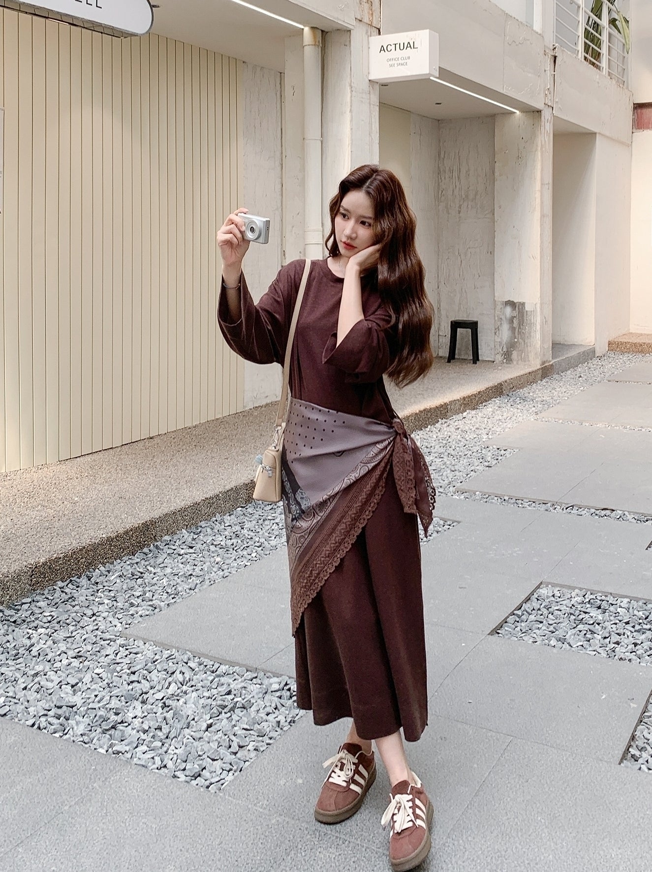 Elegant Silk Scarf Shawl Dress For Spring And Autumn
