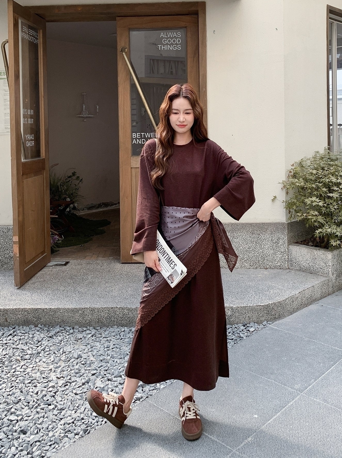 Elegant Silk Scarf Shawl Dress For Spring And Autumn