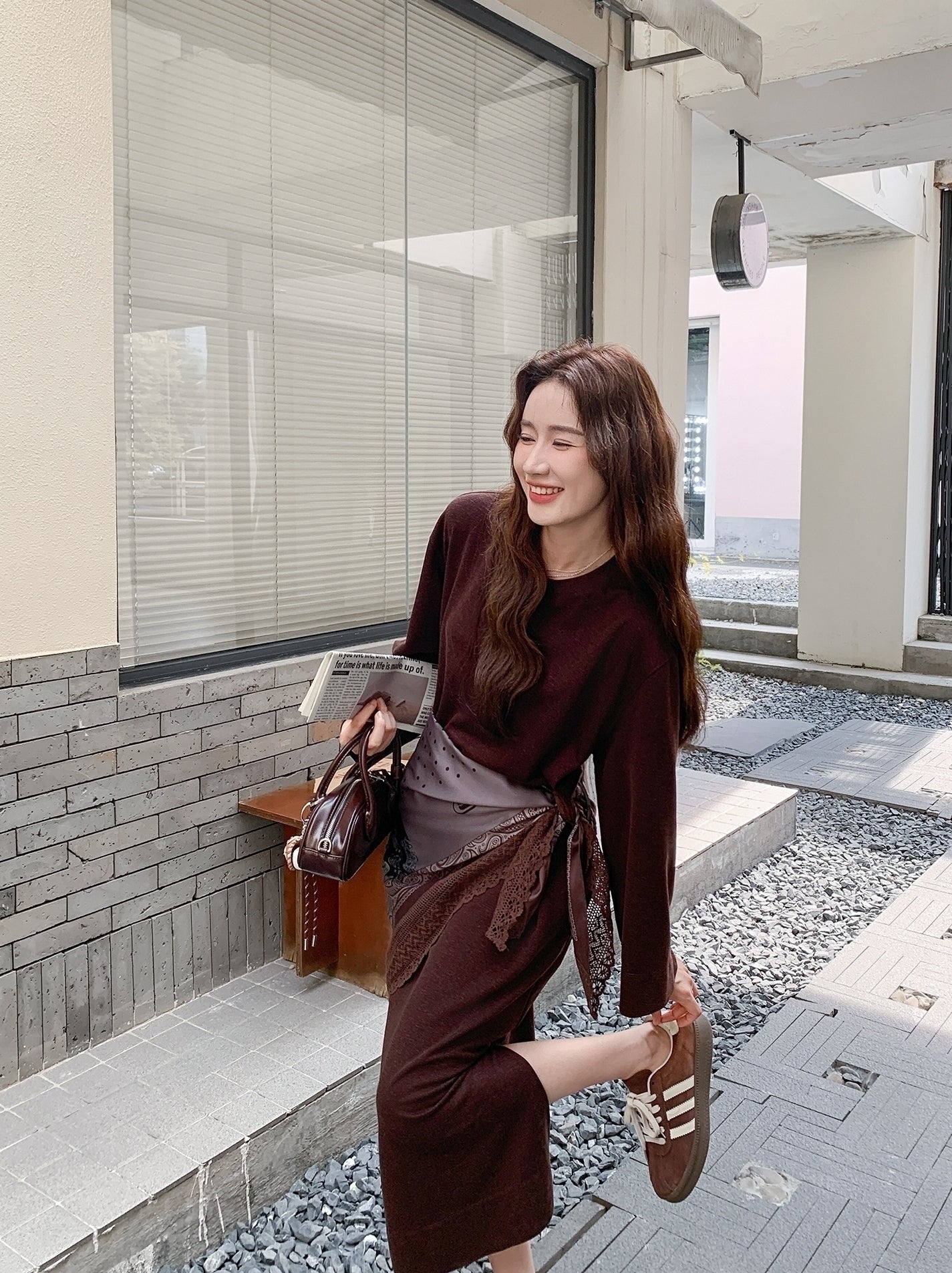 Elegant Silk Scarf Shawl Dress For Spring And Autumn