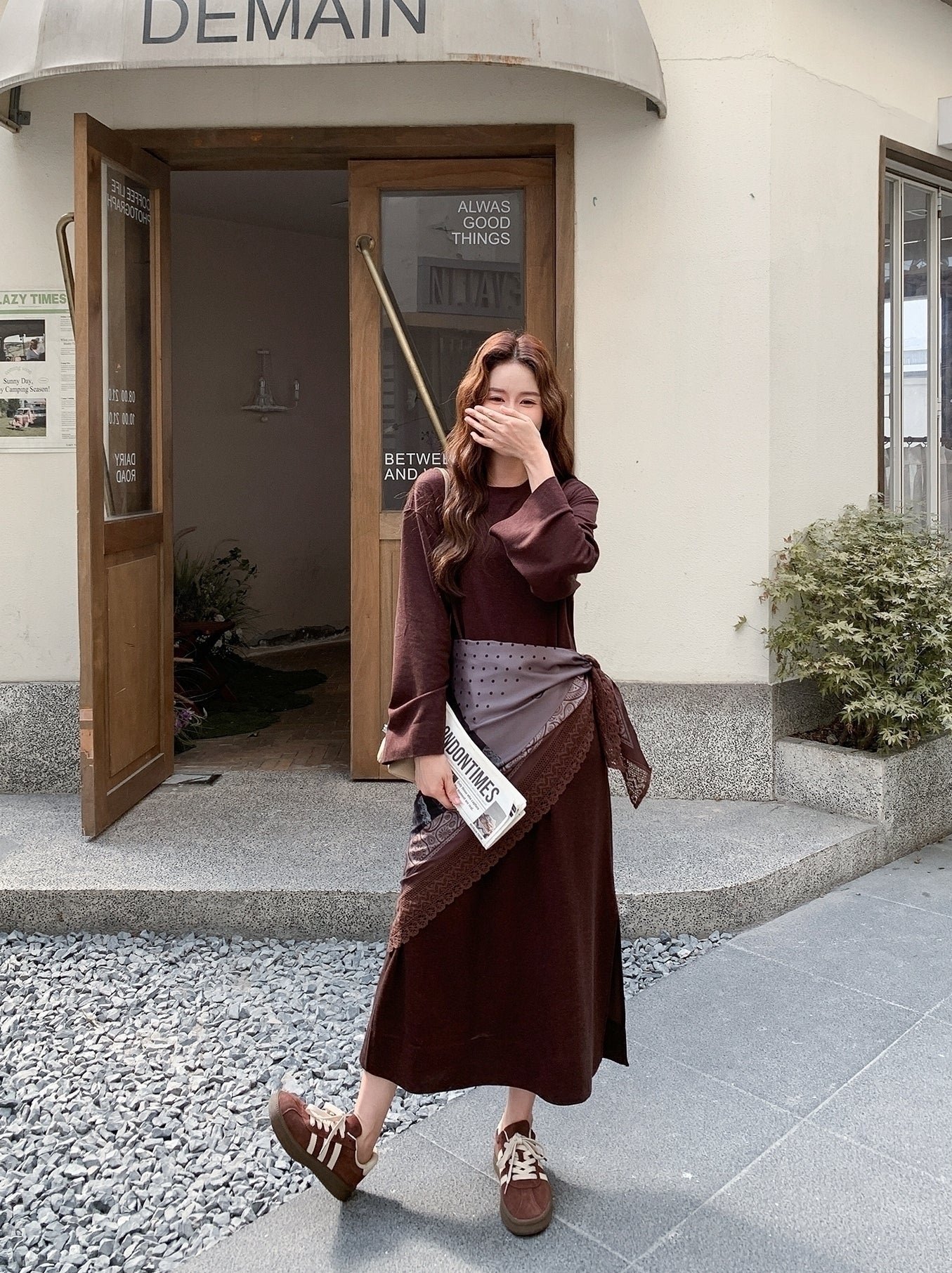 Elegant Silk Scarf Shawl Dress For Spring And Autumn