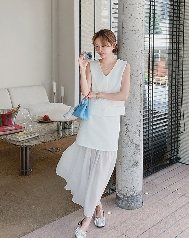 Elegant Sleeveless Vest And Skirt Set