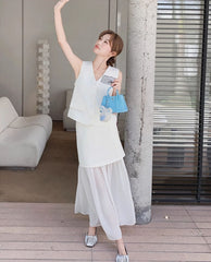 Elegant Sleeveless Vest And Skirt Set