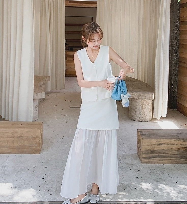 Elegant Sleeveless Vest And Skirt Set