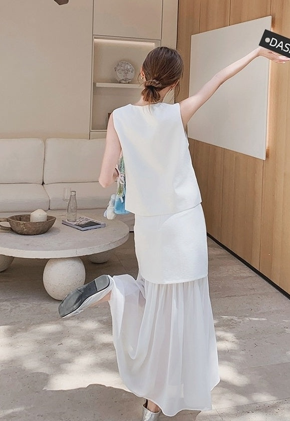 Elegant Sleeveless Vest And Skirt Set