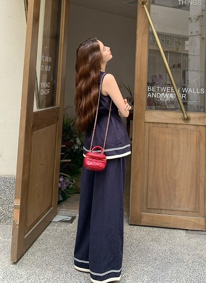 Elegant Waist Design Top And Wide Leg Pants Set