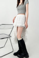 Elegant White Lace Layered Midi Skirt