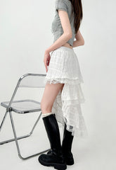 Elegant White Lace Layered Midi Skirt