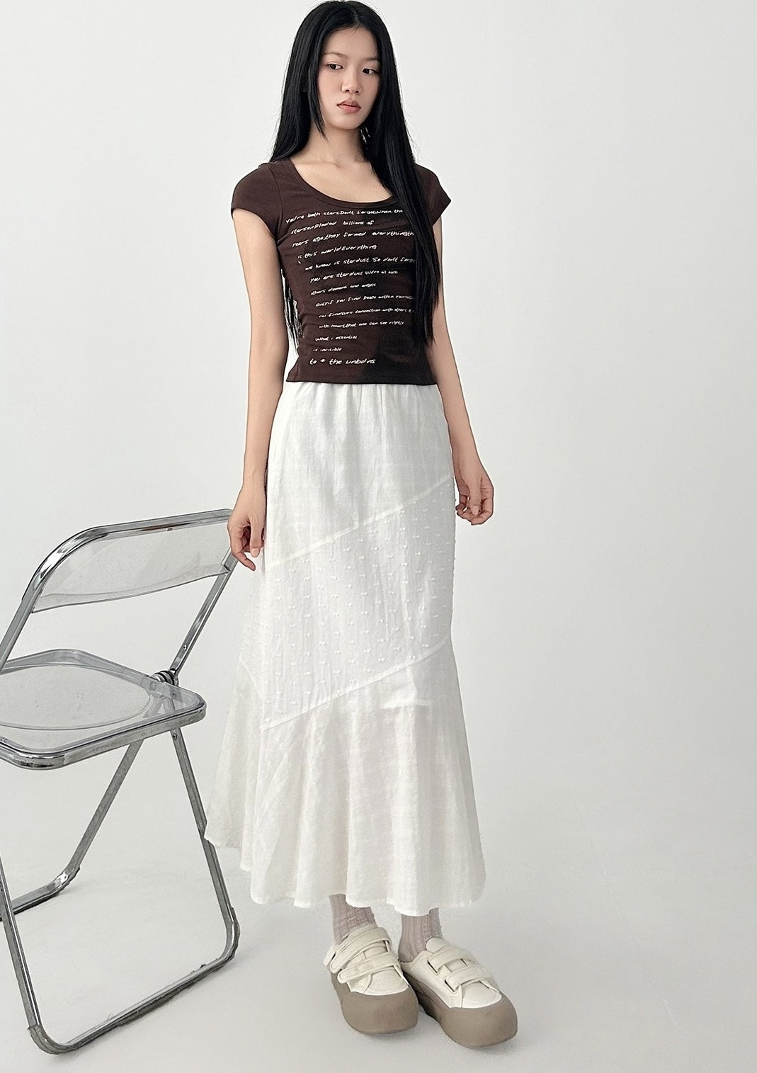 Elegant White Midi Ruffle Hem Skirt
