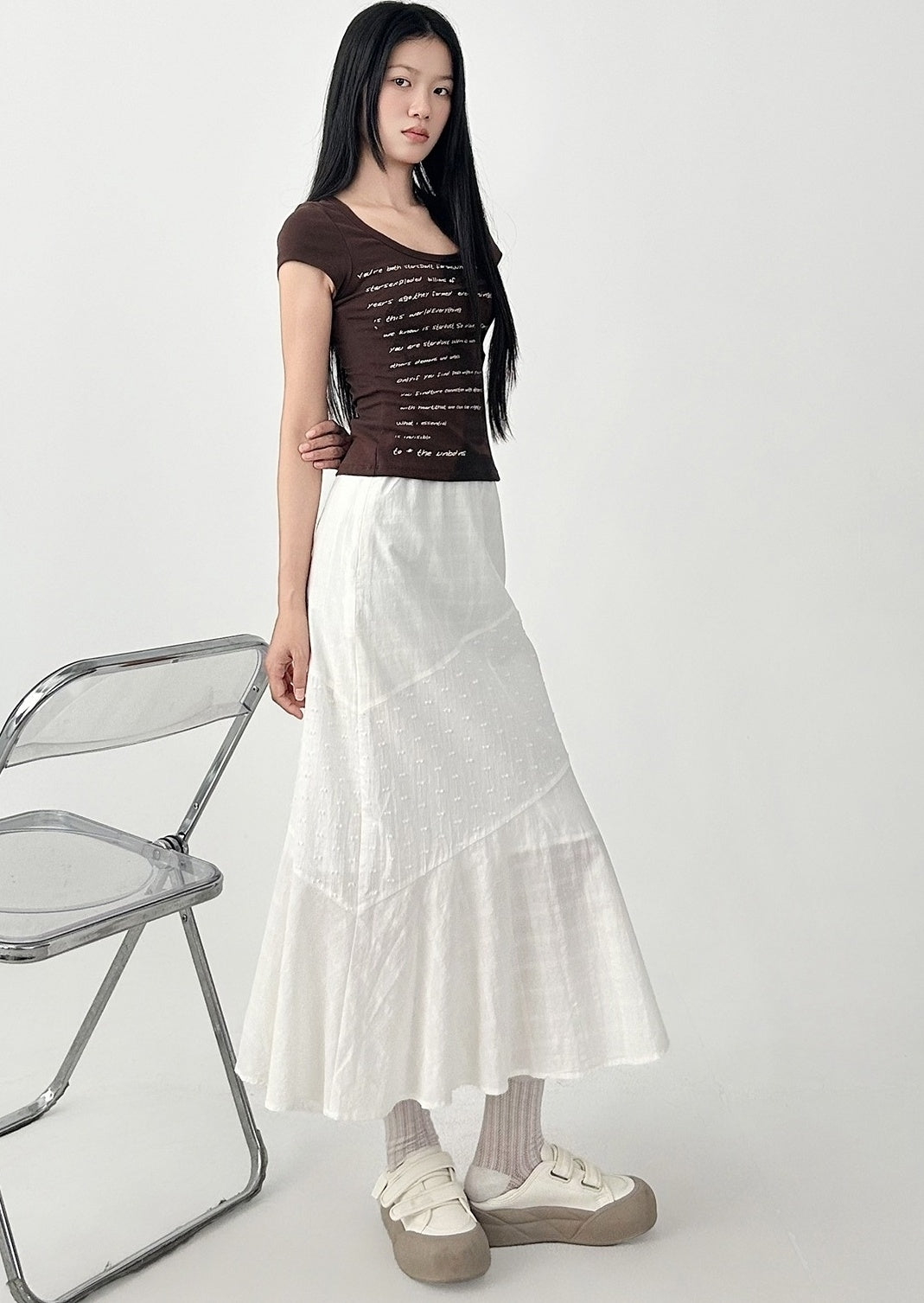 Elegant White Midi Ruffle Hem Skirt