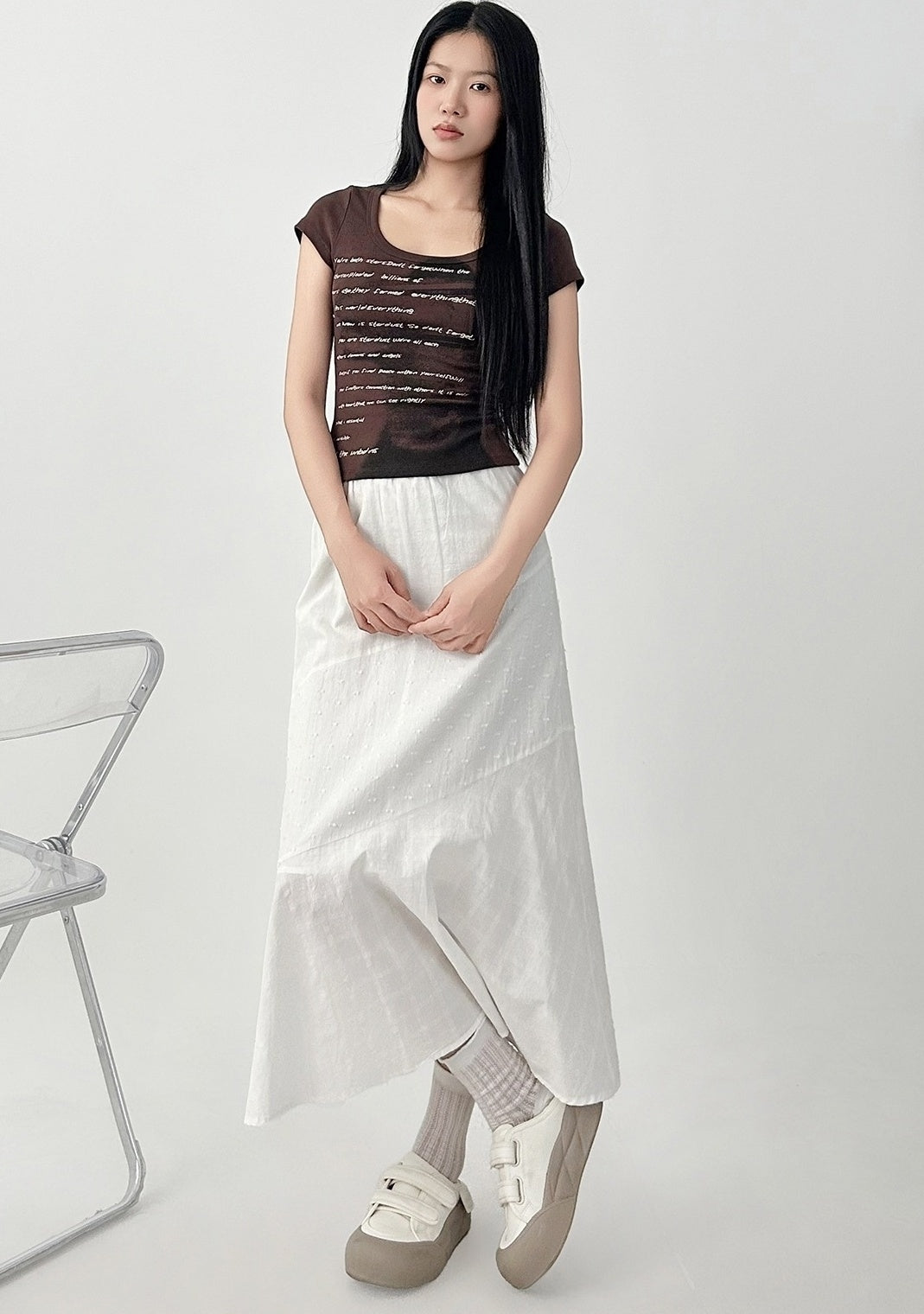 Elegant White Midi Ruffle Hem Skirt