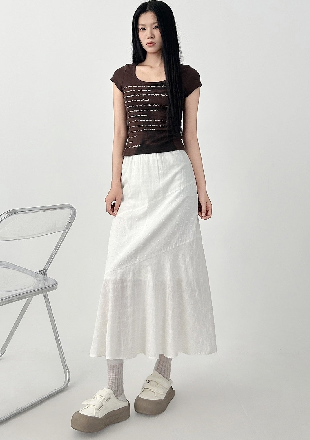 Elegant White Midi Ruffle Hem Skirt