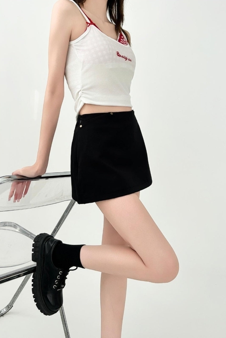 Embroidered Black Low Waist Vintage Mini Skirt