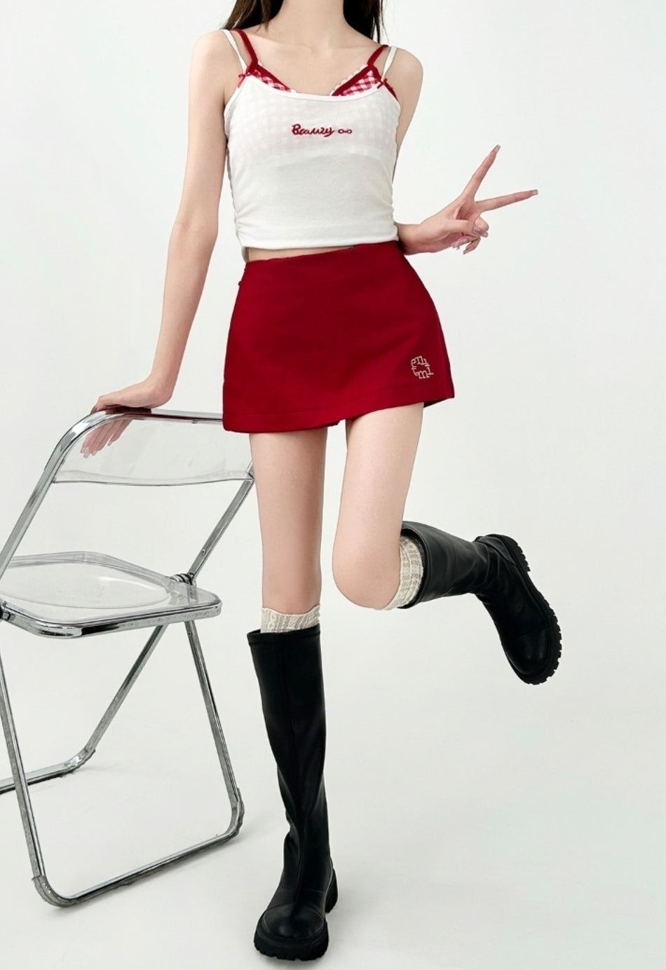 Embroidered Black Low Waist Vintage Mini Skirt