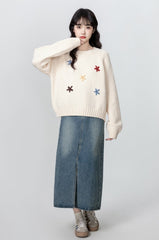 Embroidered Floral Knit Pullover Sweater