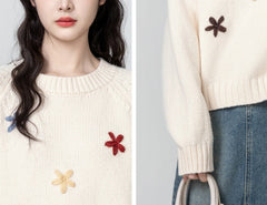 Embroidered Floral Knit Pullover Sweater