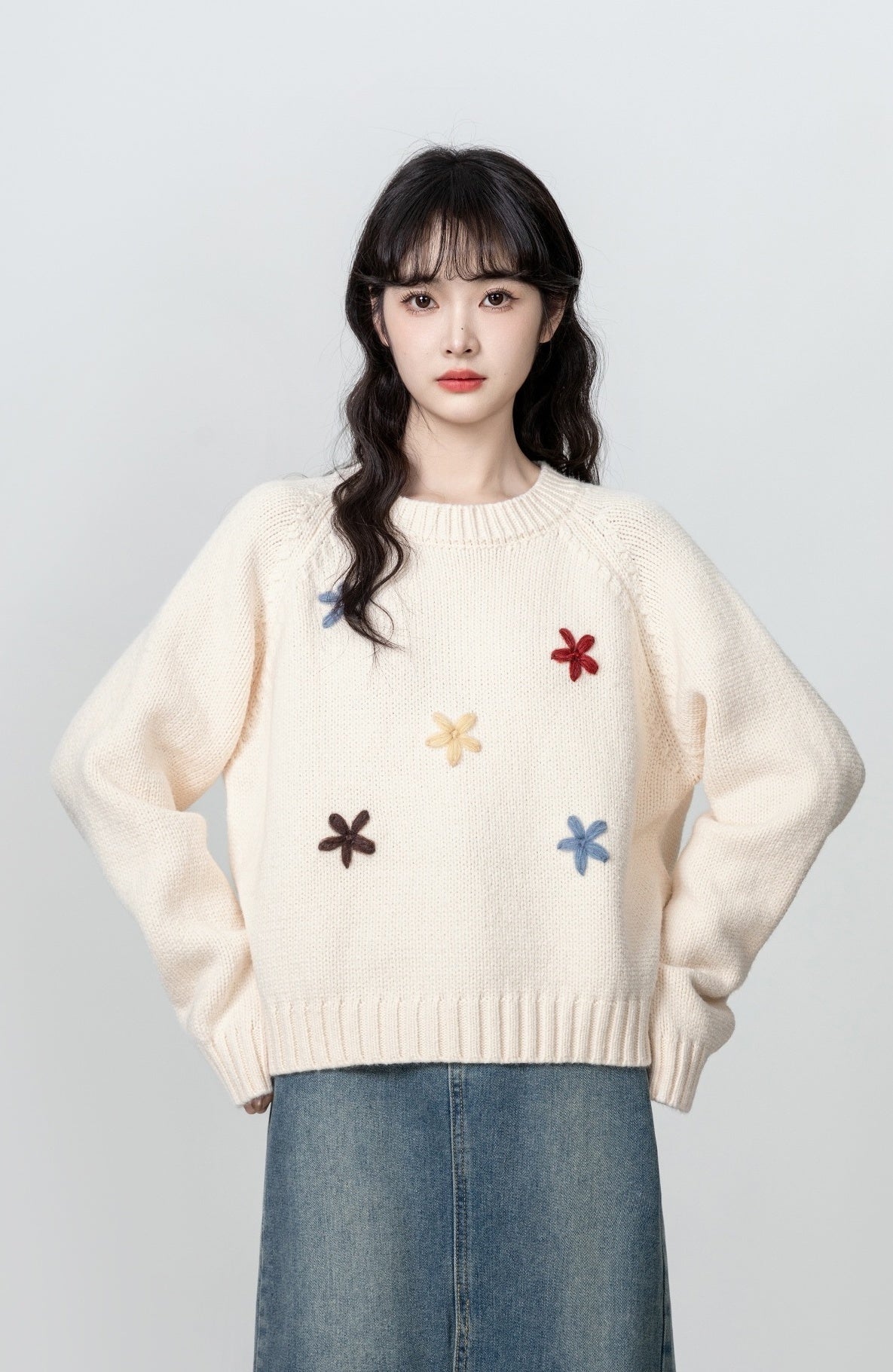 Embroidered Floral Knit Pullover Sweater