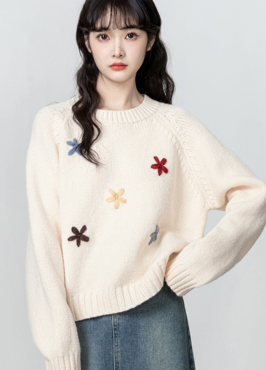 Embroidered Floral Knit Pullover Sweater