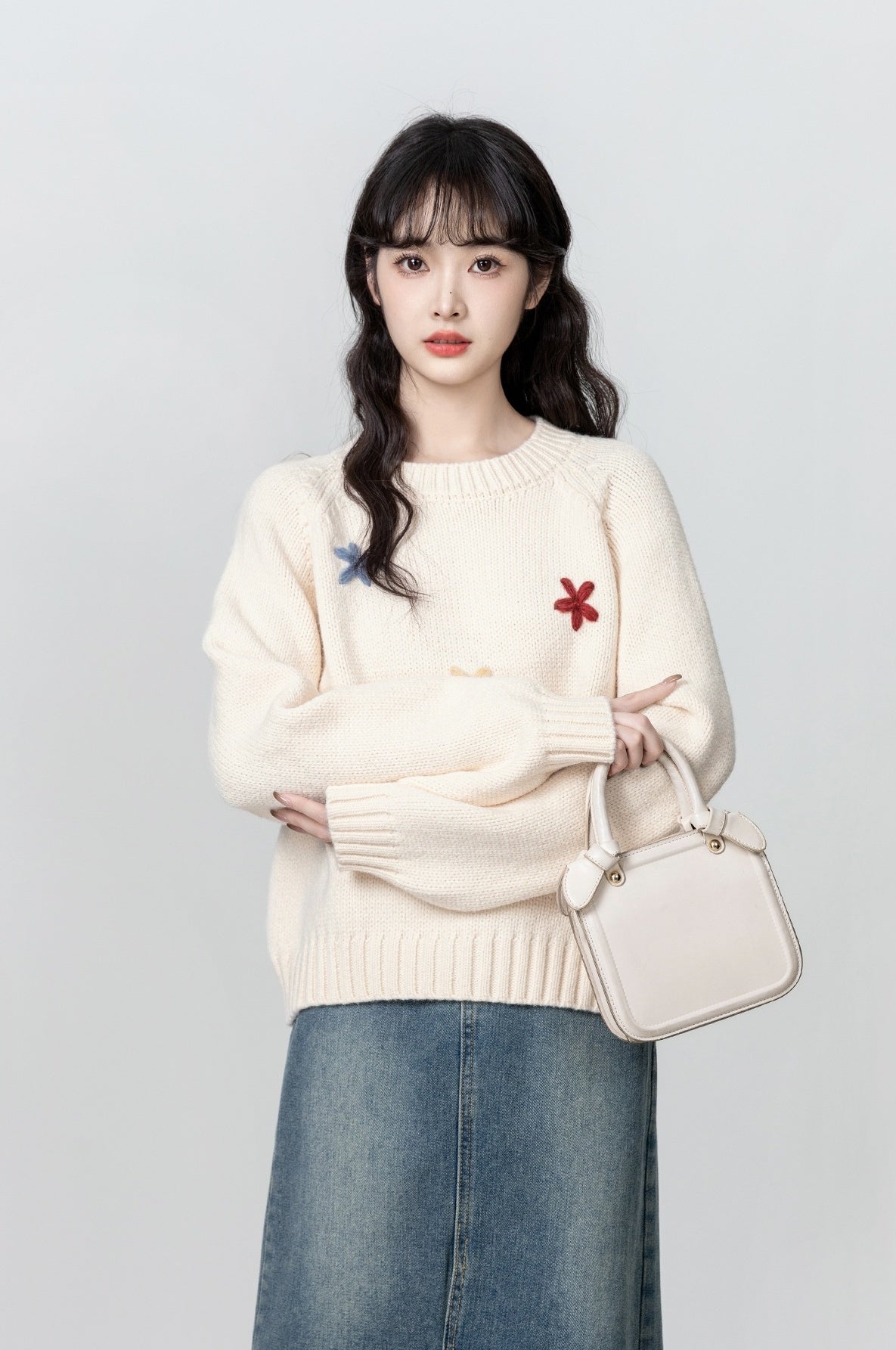 Embroidered Floral Knit Pullover Sweater