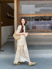 Embroidered Floral Top And Skirt Set