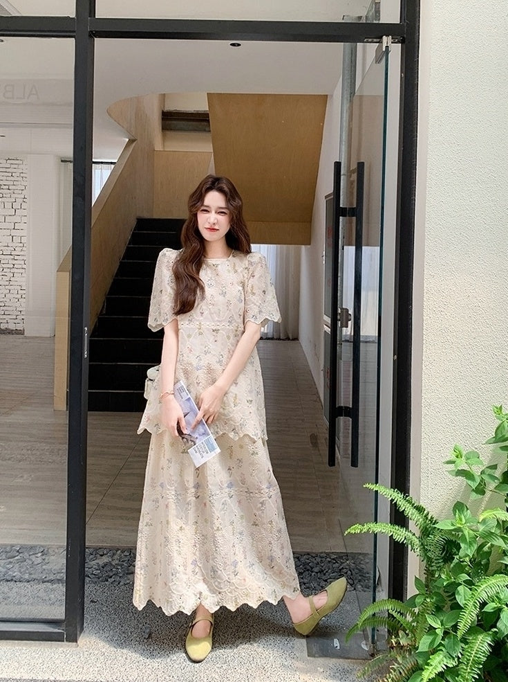 Embroidered Floral Top And Skirt Set