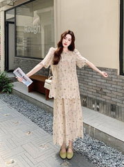 Embroidered Floral Top And Skirt Set