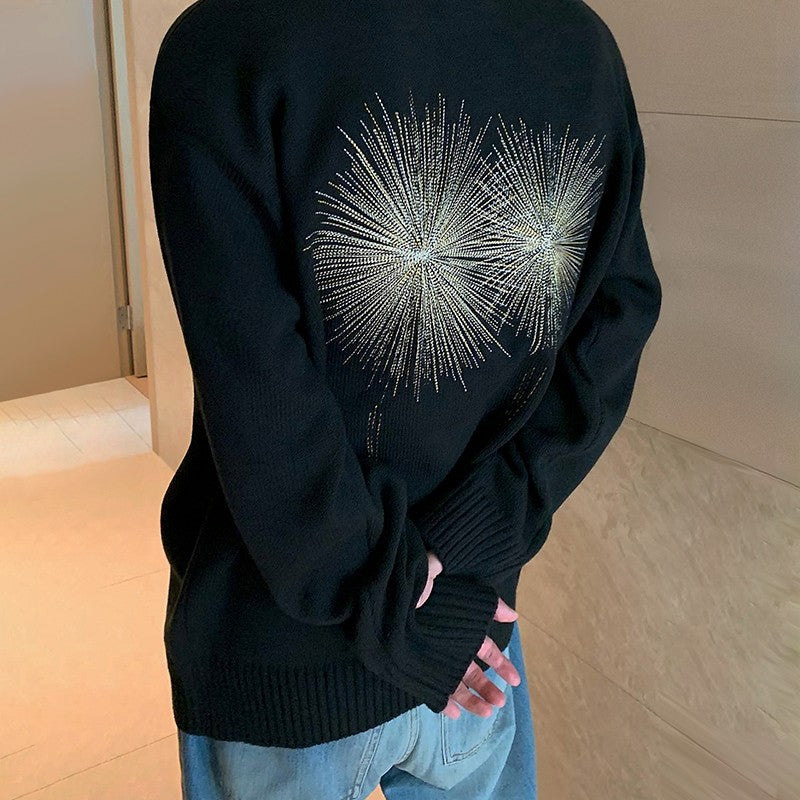 Embroidered Knit Sweater With Loose Fit Design