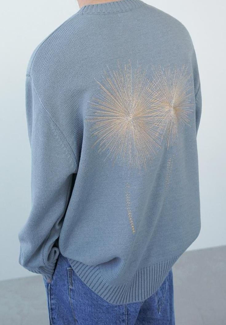 Embroidered Knit Sweater With Loose Fit Design