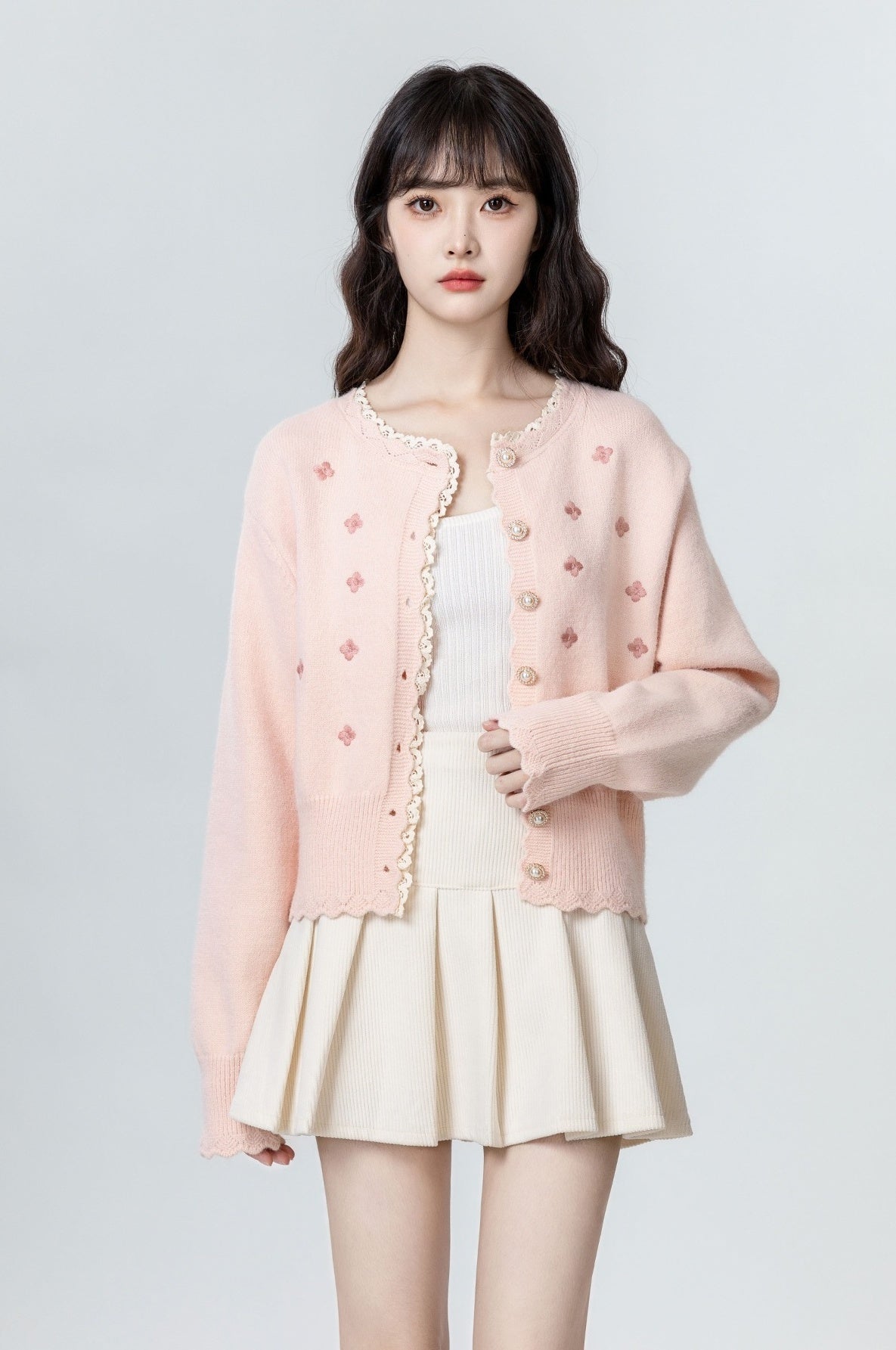 Embroidered Lace Knit Cardigan Sweater