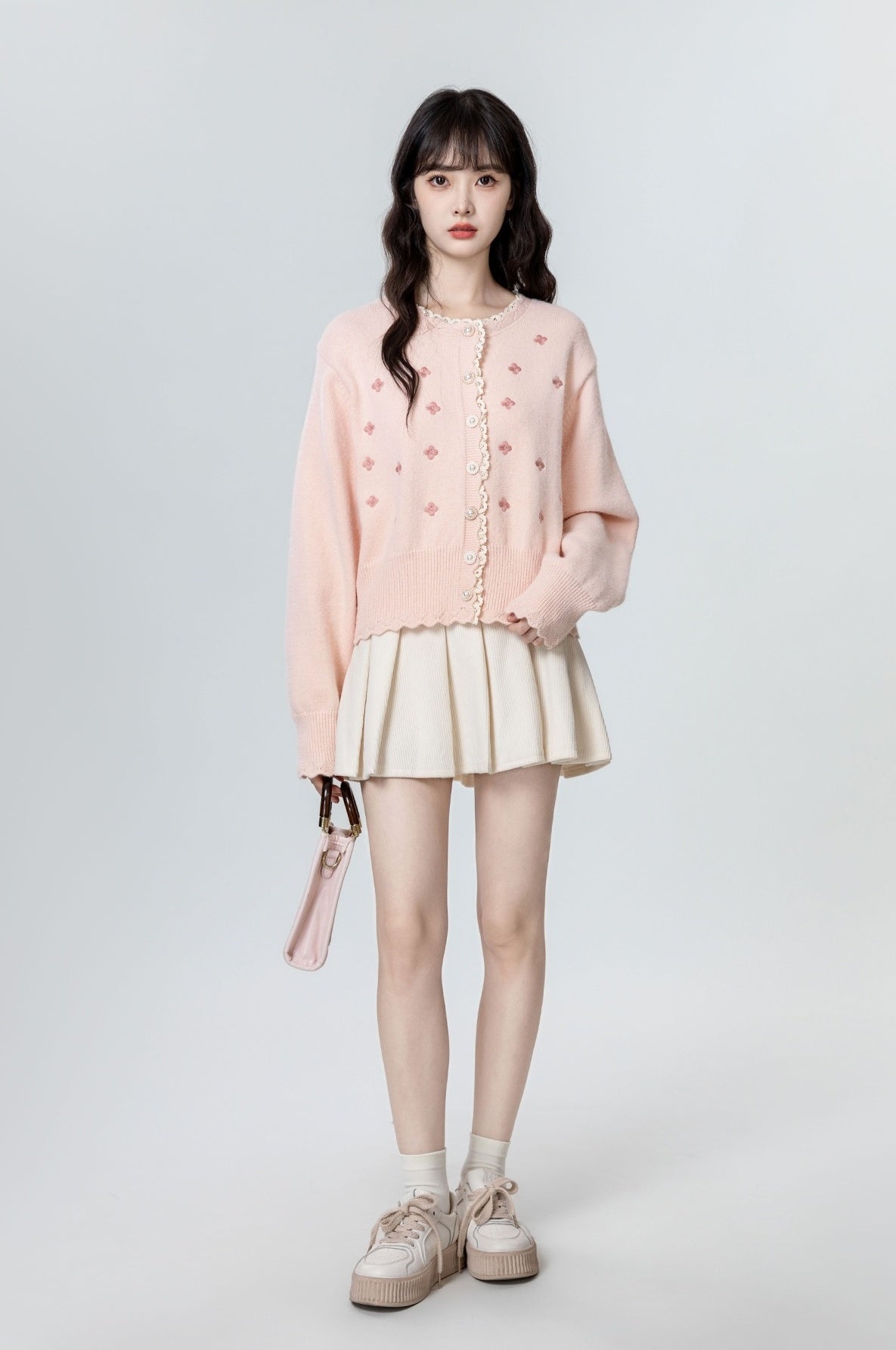 Embroidered Lace Knit Cardigan Sweater