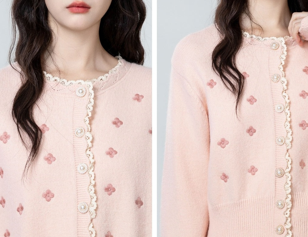 Embroidered Lace Knit Cardigan Sweater