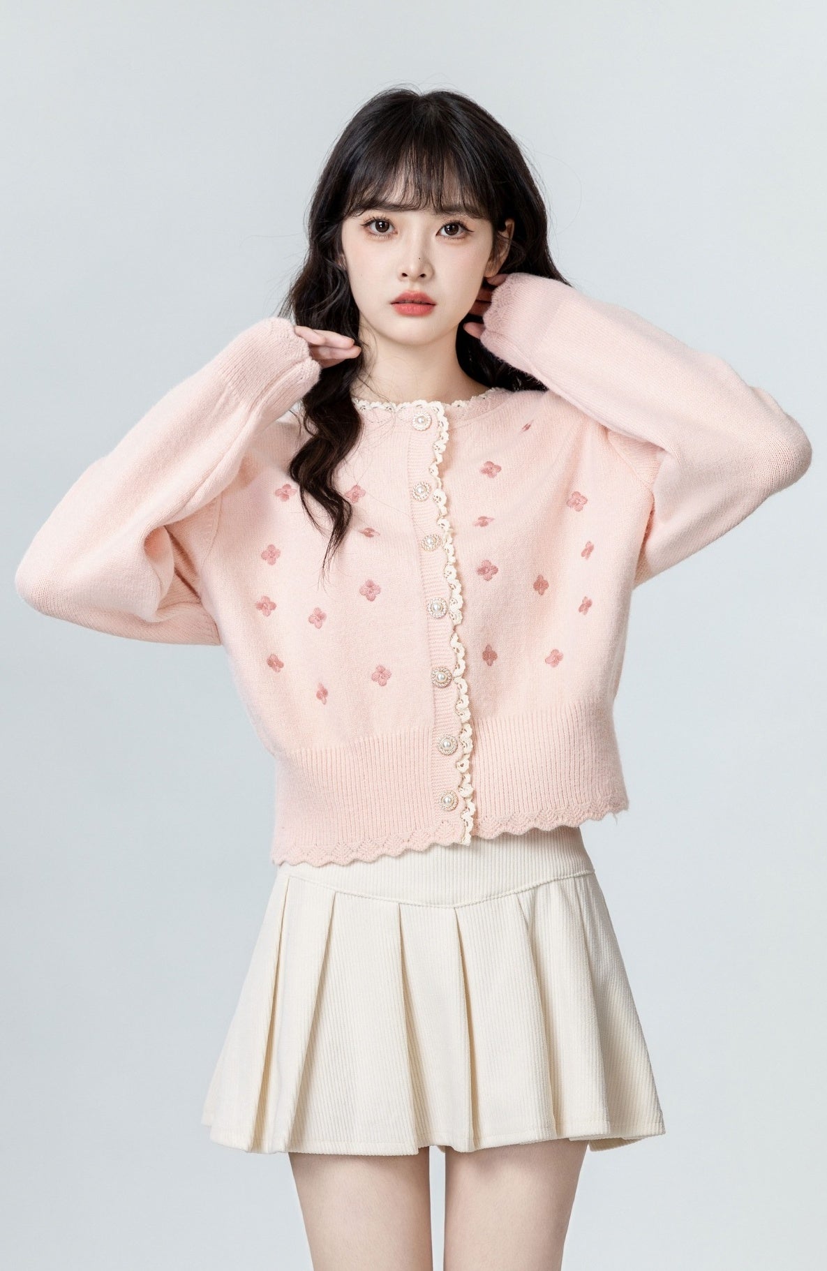 Embroidered Lace Knit Cardigan Sweater