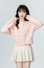 Embroidered Lace Knit Cardigan Sweater