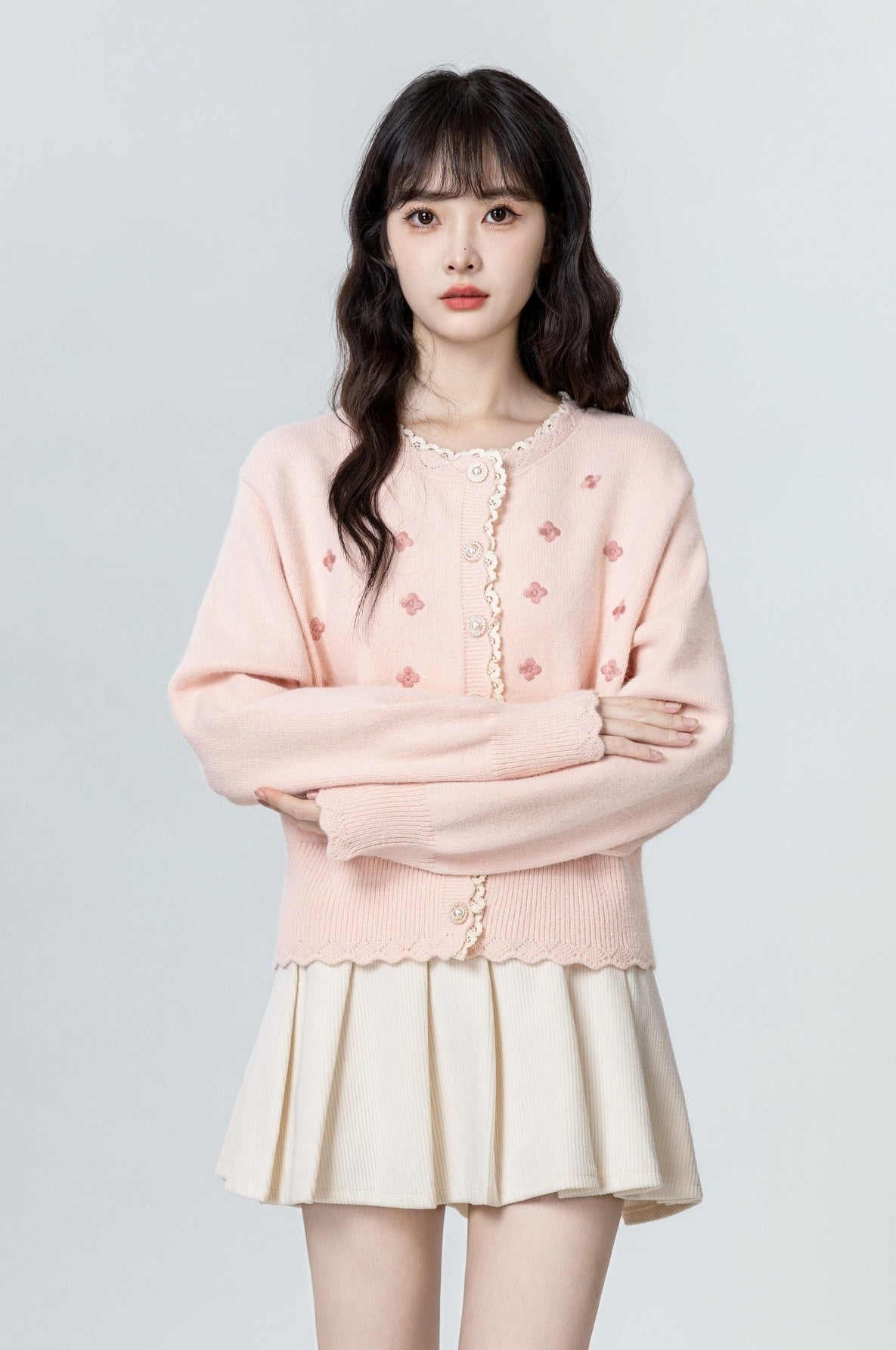 Embroidered Lace Knit Cardigan Sweater