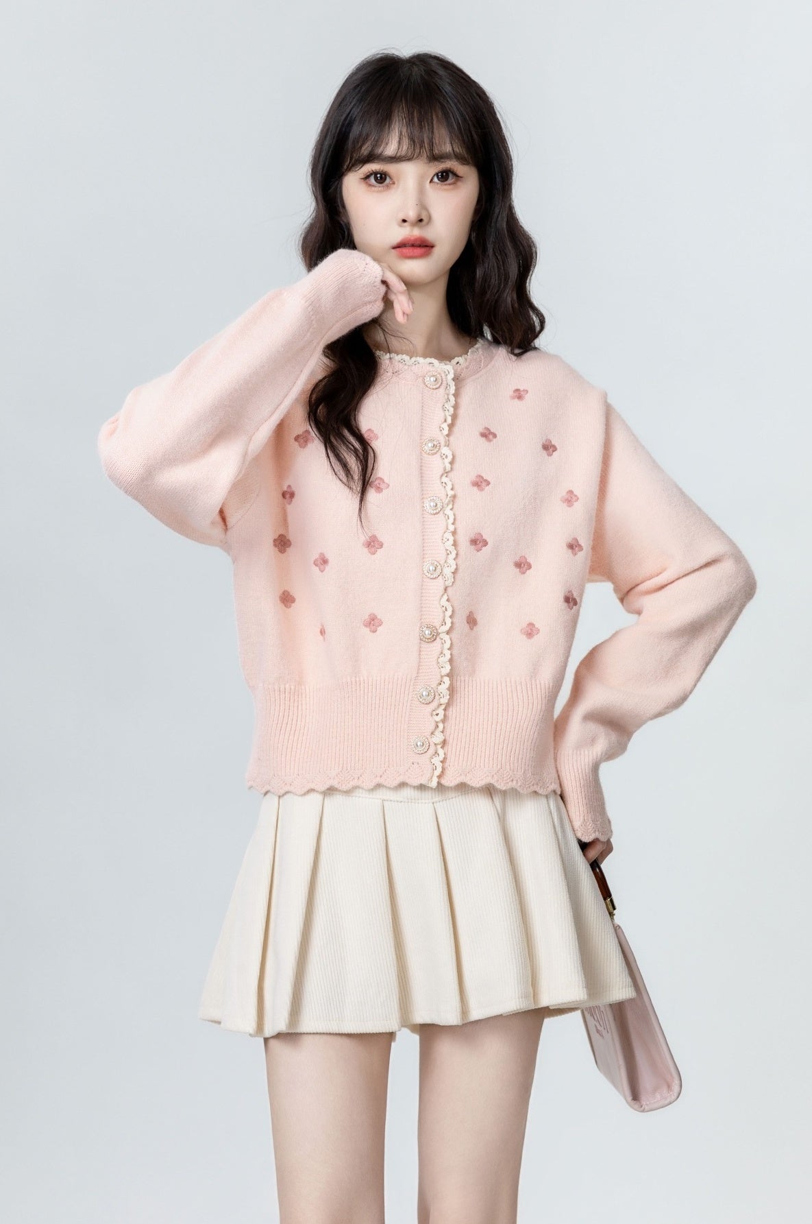 Embroidered Lace Knit Cardigan Sweater