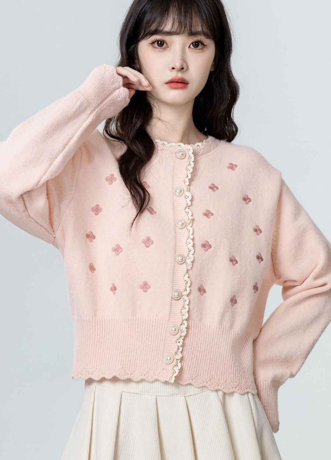 Embroidered Lace Knit Cardigan Sweater