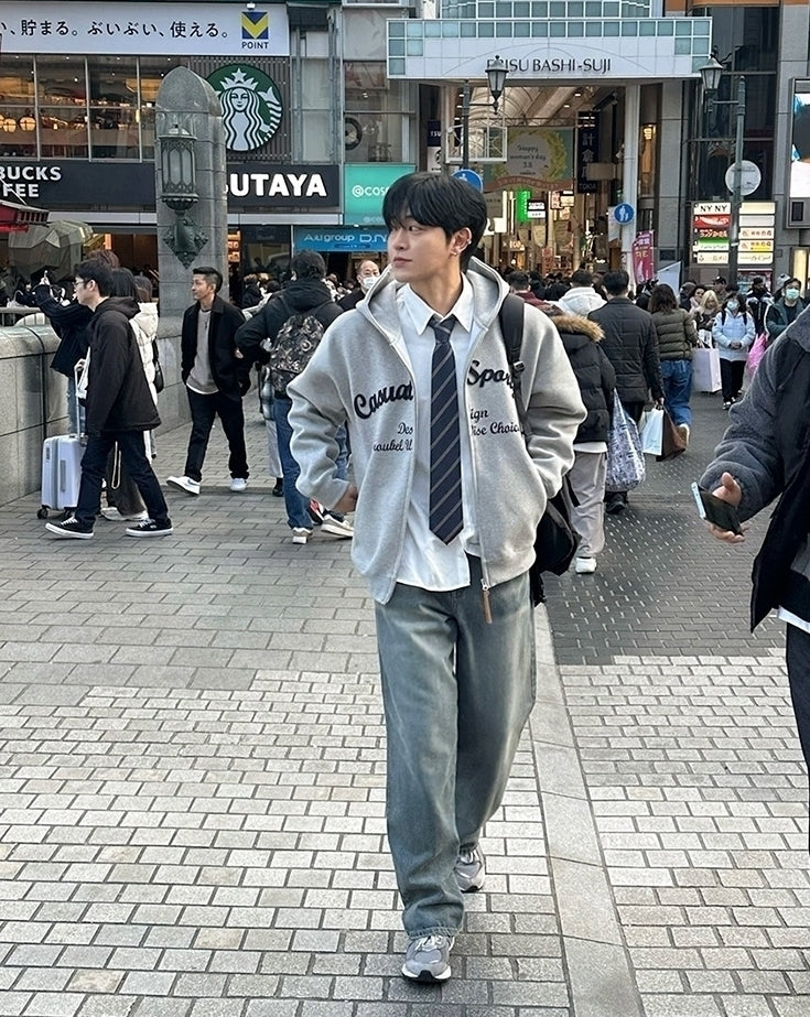 Embroidered Letter Patchwork Casual Hooded Sweatshirt Jacket