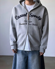 Embroidered Letter Patchwork Casual Hooded Sweatshirt Jacket