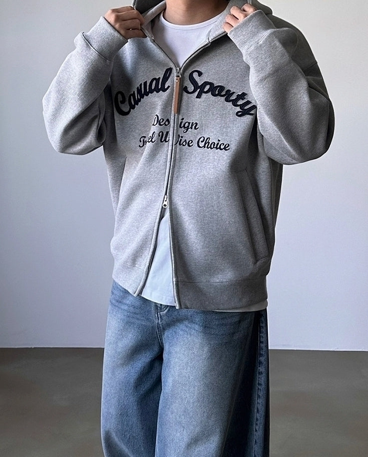 Embroidered Letter Patchwork Casual Hooded Sweatshirt Jacket