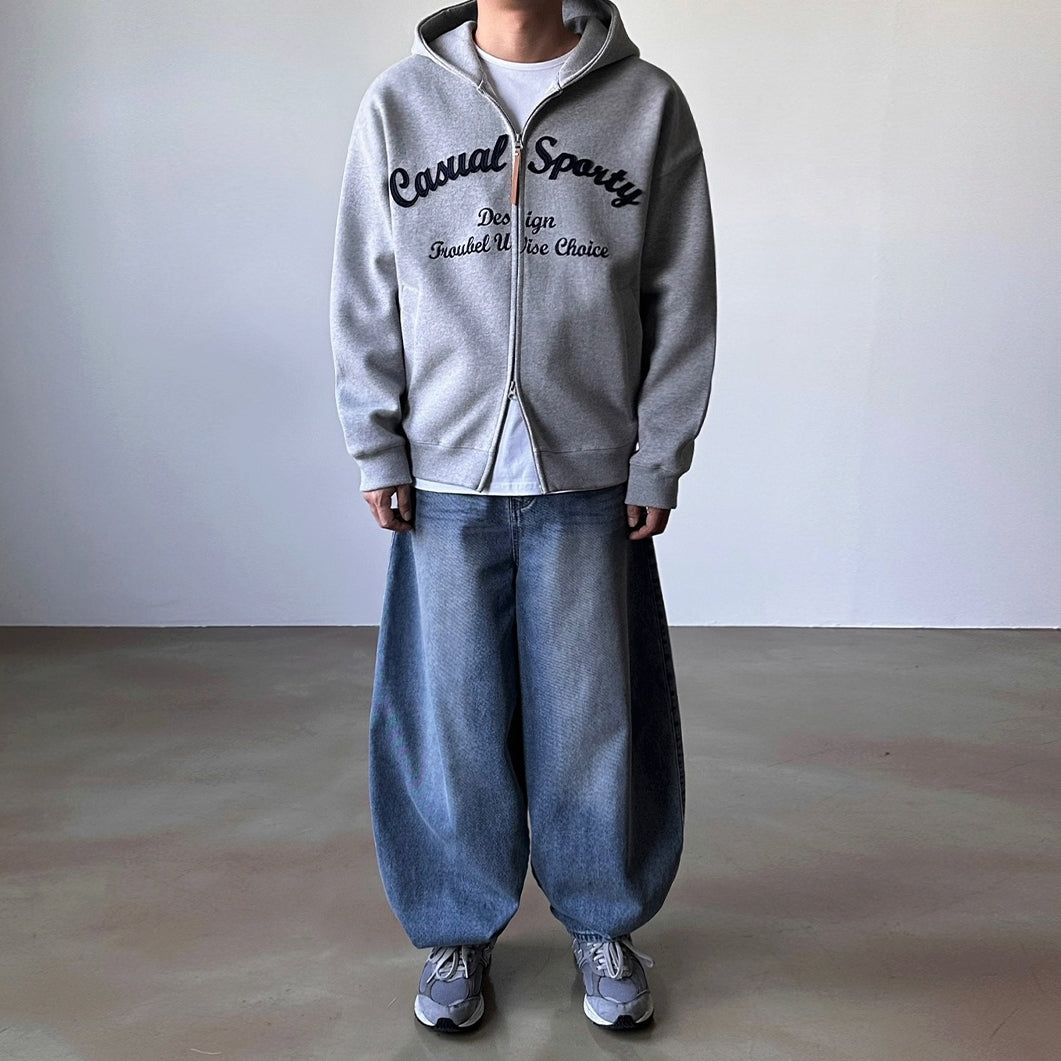Embroidered Letter Patchwork Casual Hooded Sweatshirt Jacket