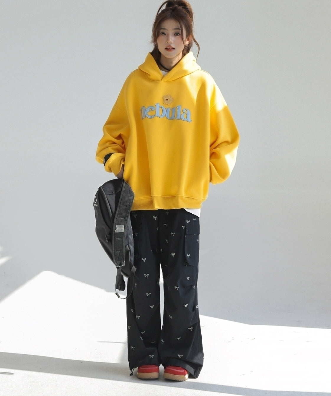 Embroidered Letter Patchwork Hoodie Casual Loose Style