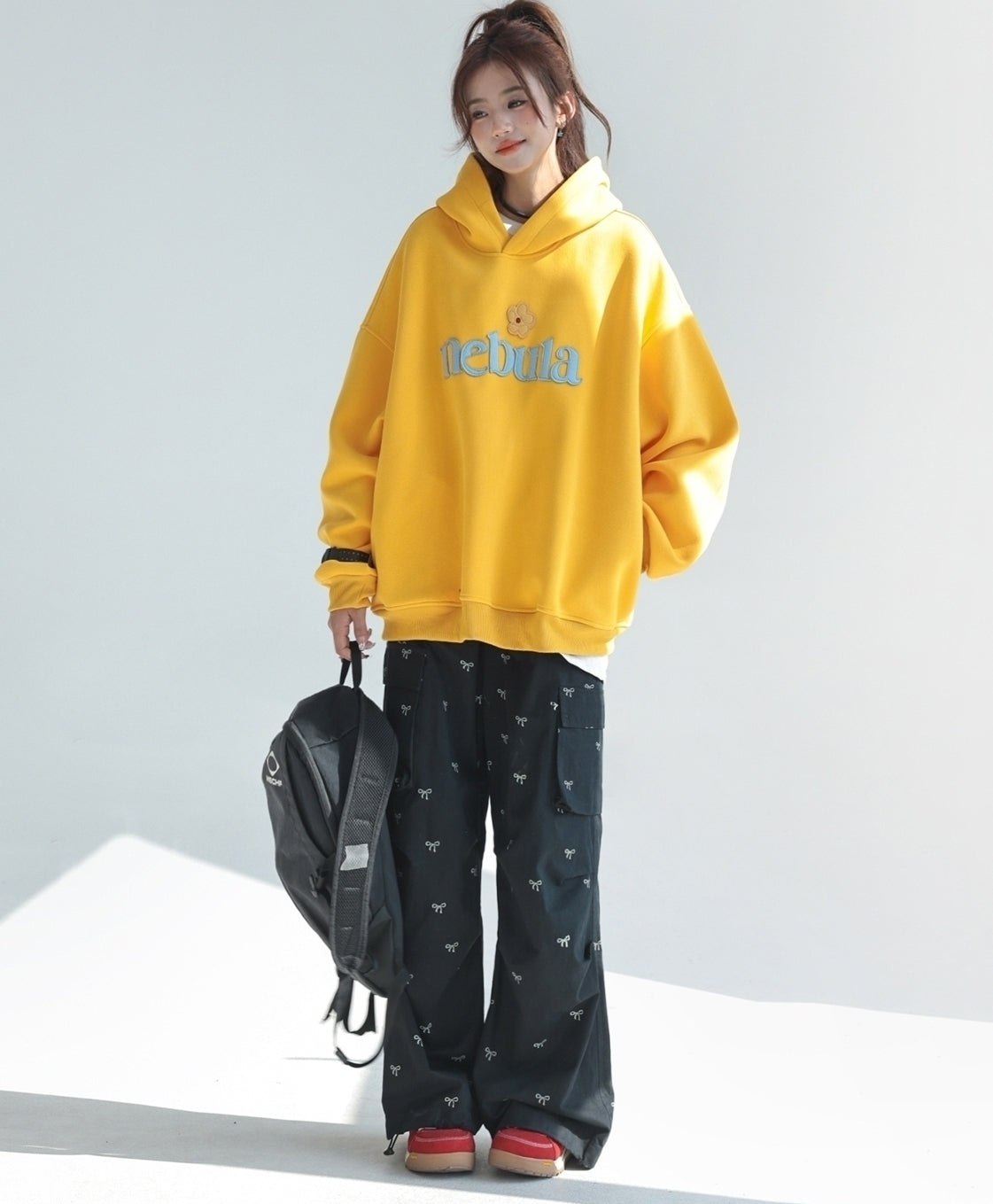 Embroidered Letter Patchwork Hoodie Casual Loose Style