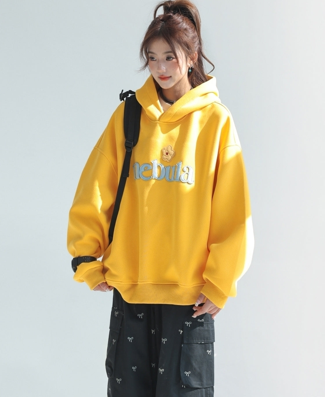 Embroidered Letter Patchwork Hoodie Casual Loose Style