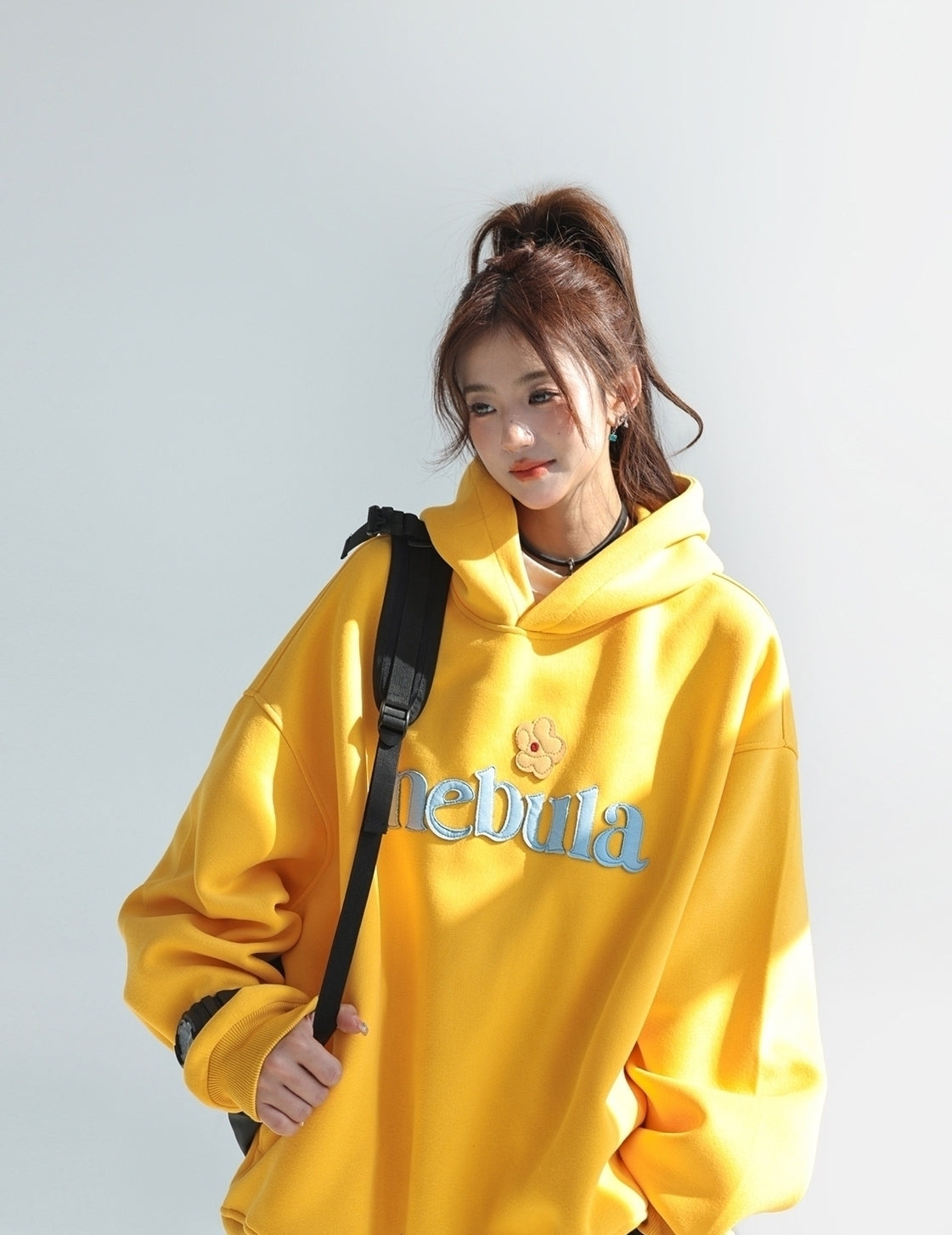 Embroidered Letter Patchwork Hoodie Casual Loose Style