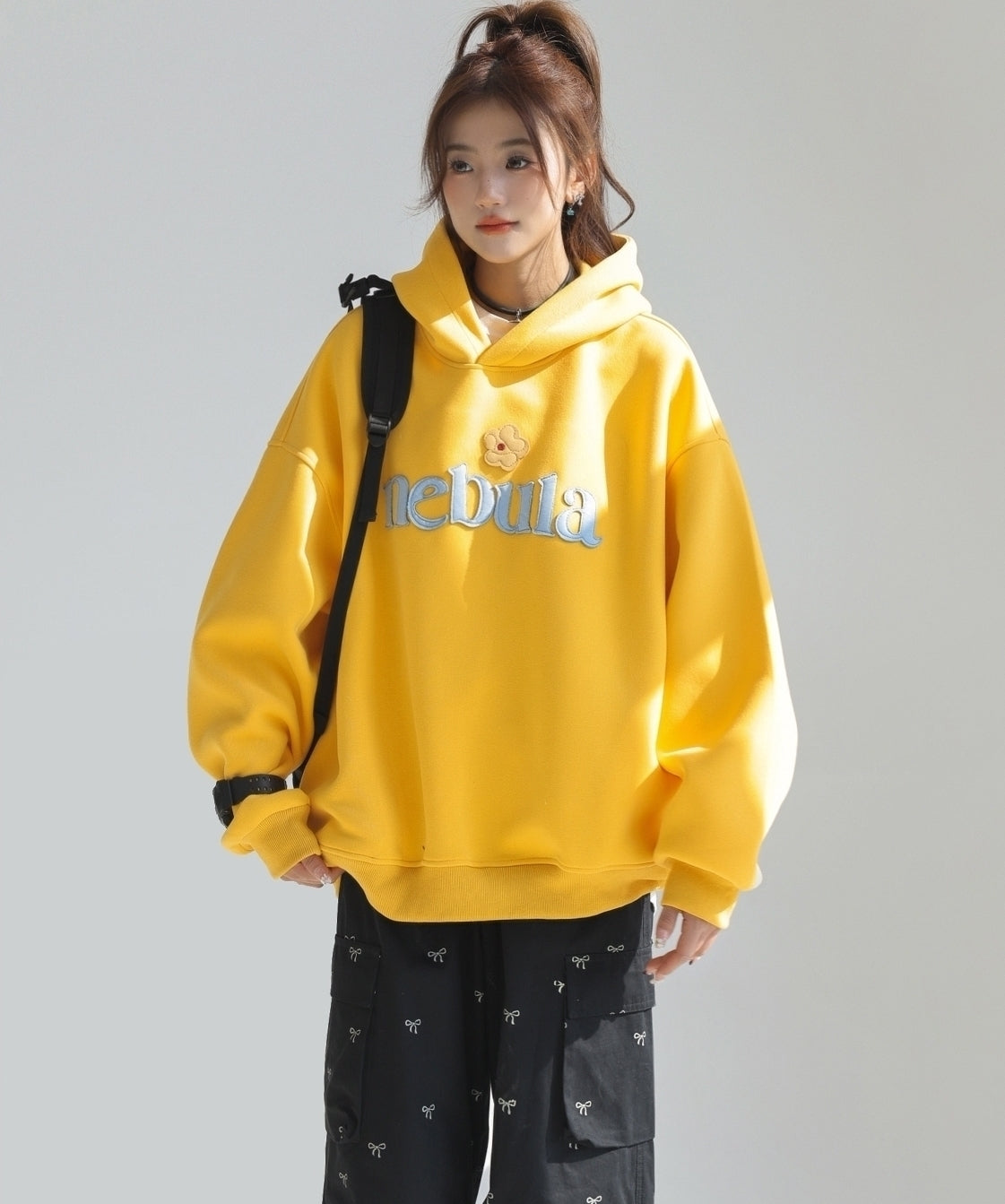 Embroidered Letter Patchwork Hoodie Casual Loose Style